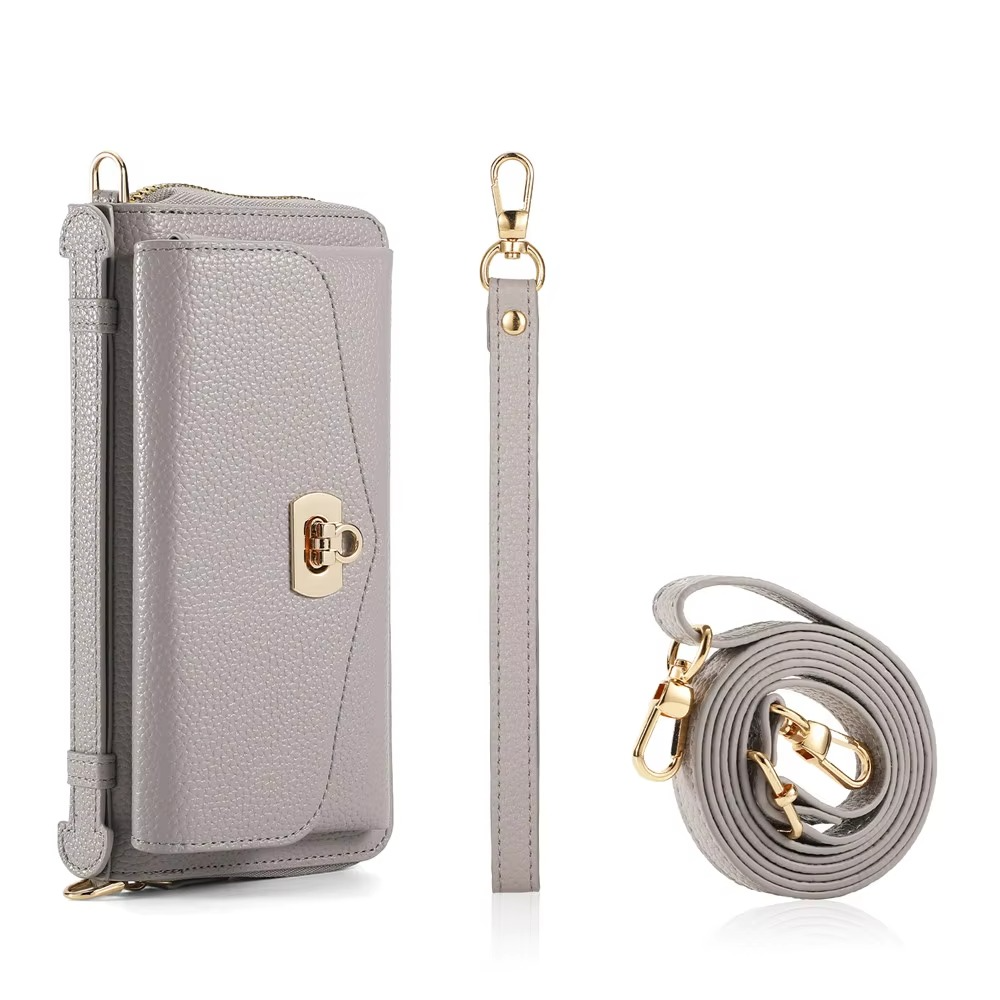 Luxury iPhone Case — 2-in-1 Detachable Leather Wallet Cover with Zipper Card Slot, Crossbody Lanyard, Magnetic Closure and Dual-Layer Protective Design
