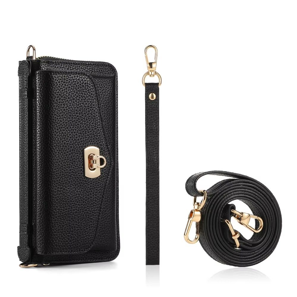 Luxury iPhone Case — 2-in-1 Detachable Leather Wallet Cover with Zipper Card Slot, Crossbody Lanyard, Magnetic Closure and Dual-Layer Protective Design