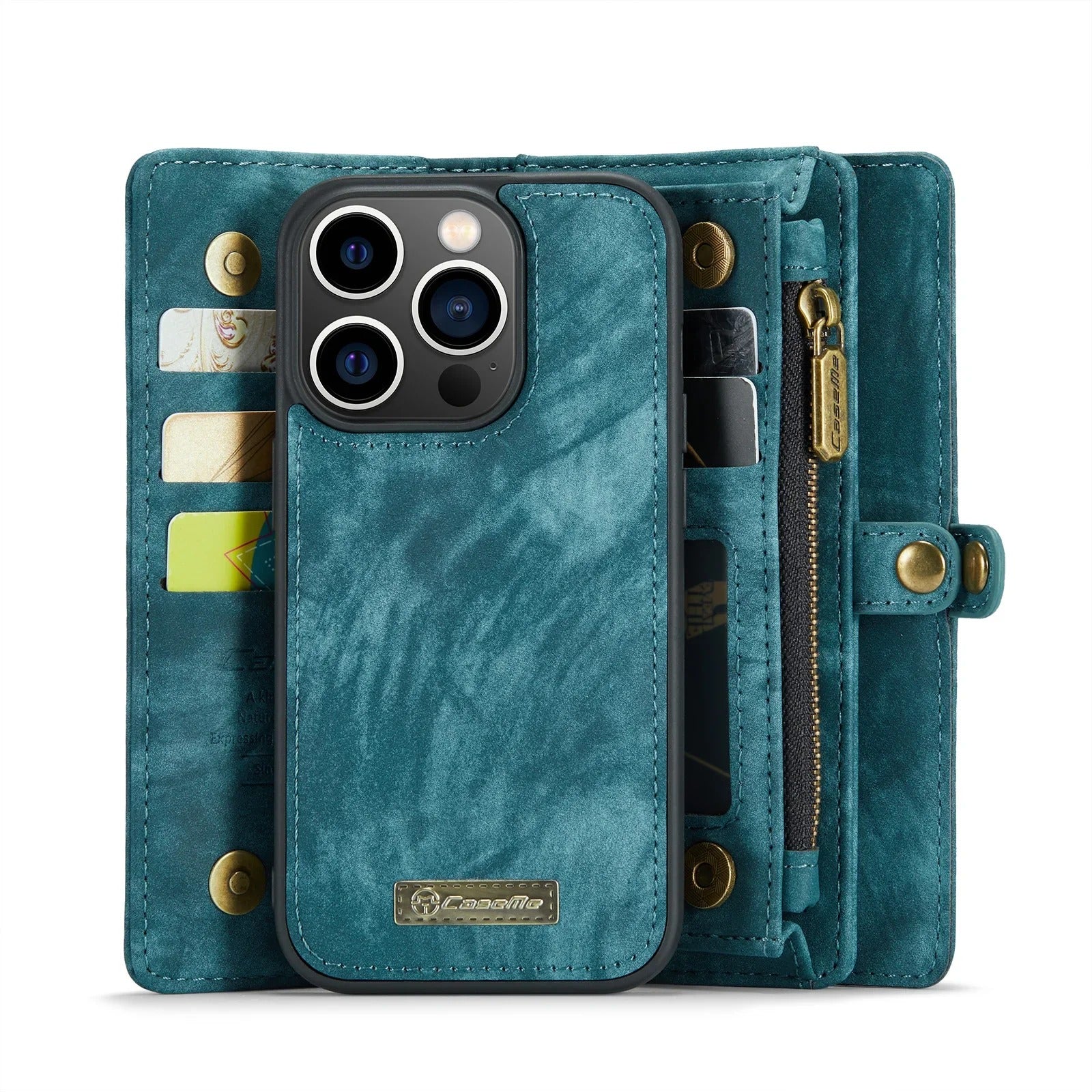 Luxury iPhone Case — 2-in-1 Detachable Magnetic Wallet Cover with Zipper Card Slots, Kickstand Feature and Matte Anti-Fingerprint Leather Design