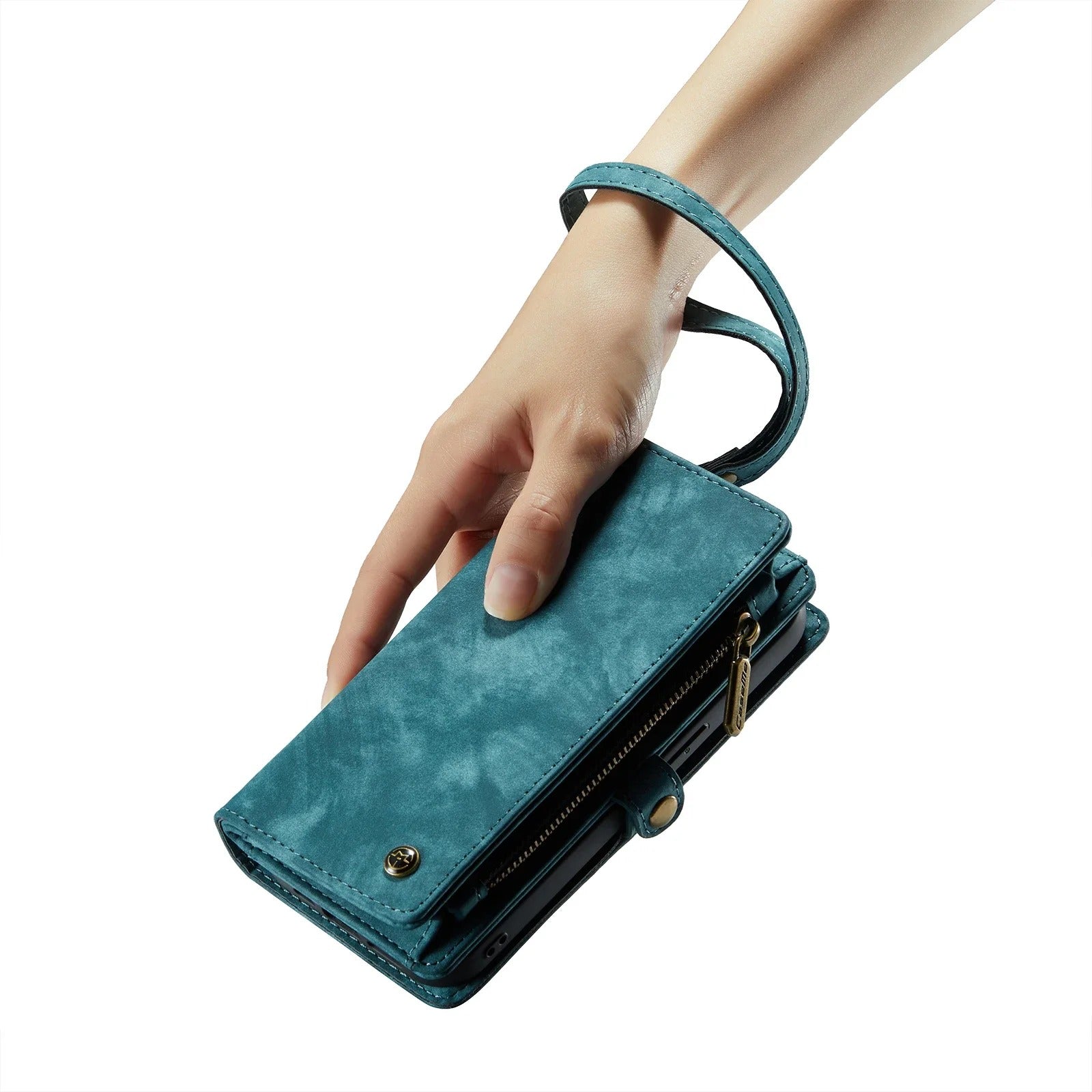 Luxury iPhone Case — 2-in-1 Detachable Magnetic Wallet Cover with Zipper Card Slots, Kickstand Feature and Matte Anti-Fingerprint Leather Design