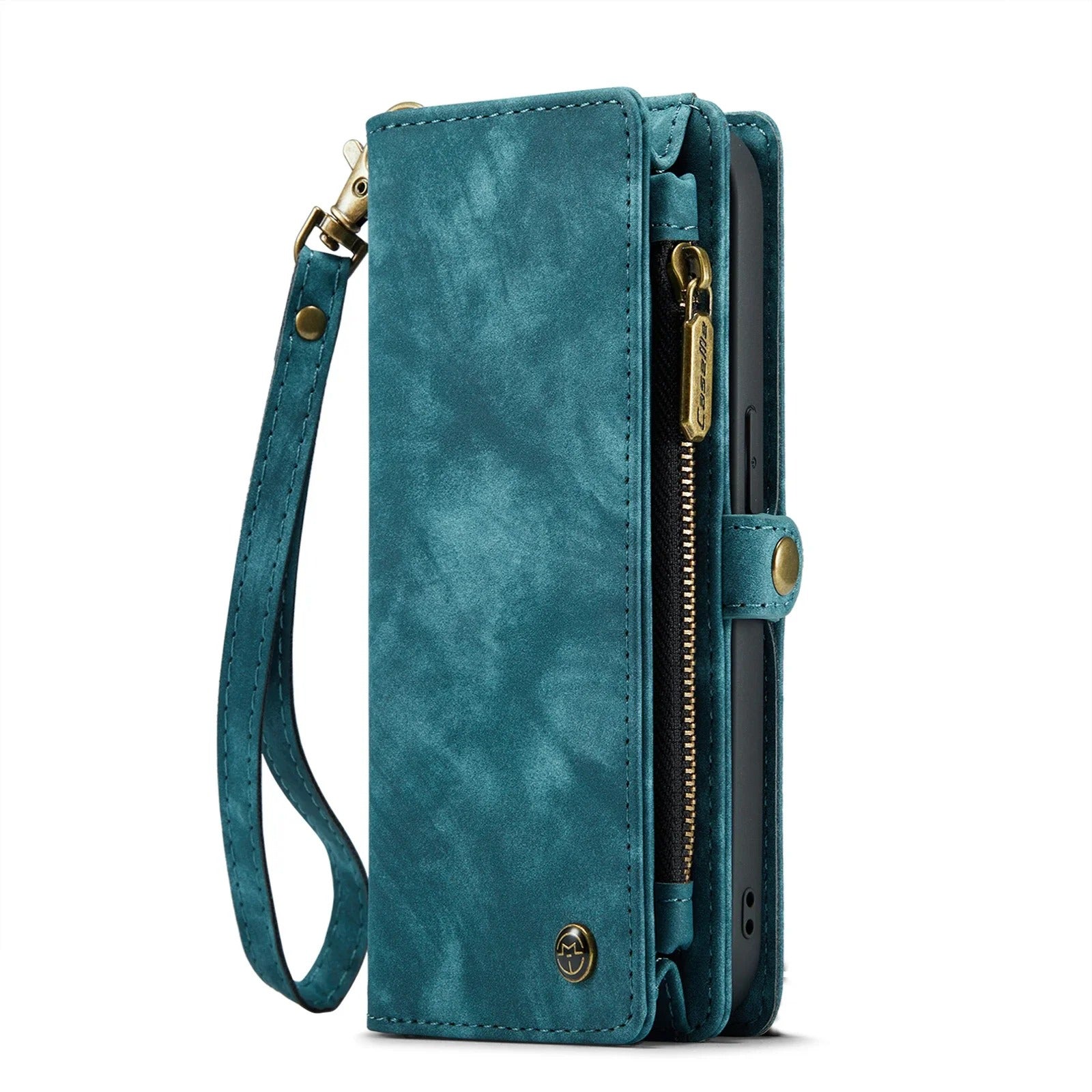 Luxury iPhone Case — 2-in-1 Detachable Magnetic Wallet Cover with Zipper Card Slots, Kickstand Feature and Matte Anti-Fingerprint Leather Design