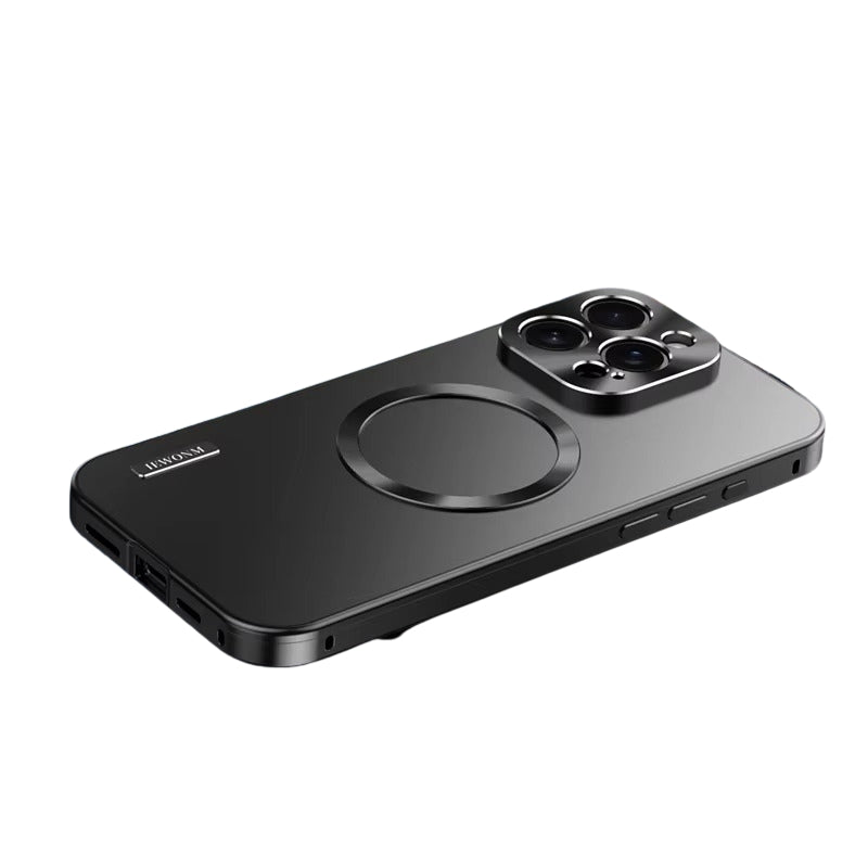 Luxury iPhone Case — All-Aluminum Magnetic Frame with Frosted PC Backplate, Ultra-Thin Shock-Absorbing Protective Design