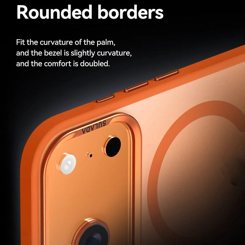 Luxury iPhone Case — Alloy Lens Frame Matte MagSafe Cover with Translucent Hybrid Design, Magnetic Shockproof PC+TPU Hard Half-Wrapped Protection