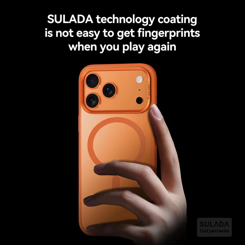 Luxury iPhone Case — Alloy Lens Frame Matte MagSafe Cover with Translucent Hybrid Design, Magnetic Shockproof PC+TPU Hard Half-Wrapped Protection