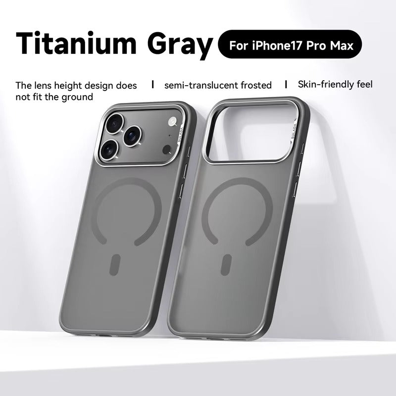 Luxury iPhone Case — Alloy Lens Frame Matte MagSafe Cover with Translucent Hybrid Design, Magnetic Shockproof PC+TPU Hard Half-Wrapped Protection