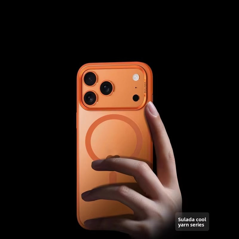 Luxury iPhone Case — Alloy Lens Frame Matte MagSafe Cover with Translucent Hybrid Design, Magnetic Shockproof PC+TPU Hard Half-Wrapped Protection