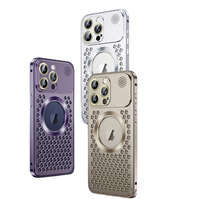 Luxury iPhone Case — Aluminum Alloy MagSafe Heat-Dissipation Cover with Removable Aromatherapy, Lens Film Protection, Anti-Fingerprint Waterproof Shockproof Design