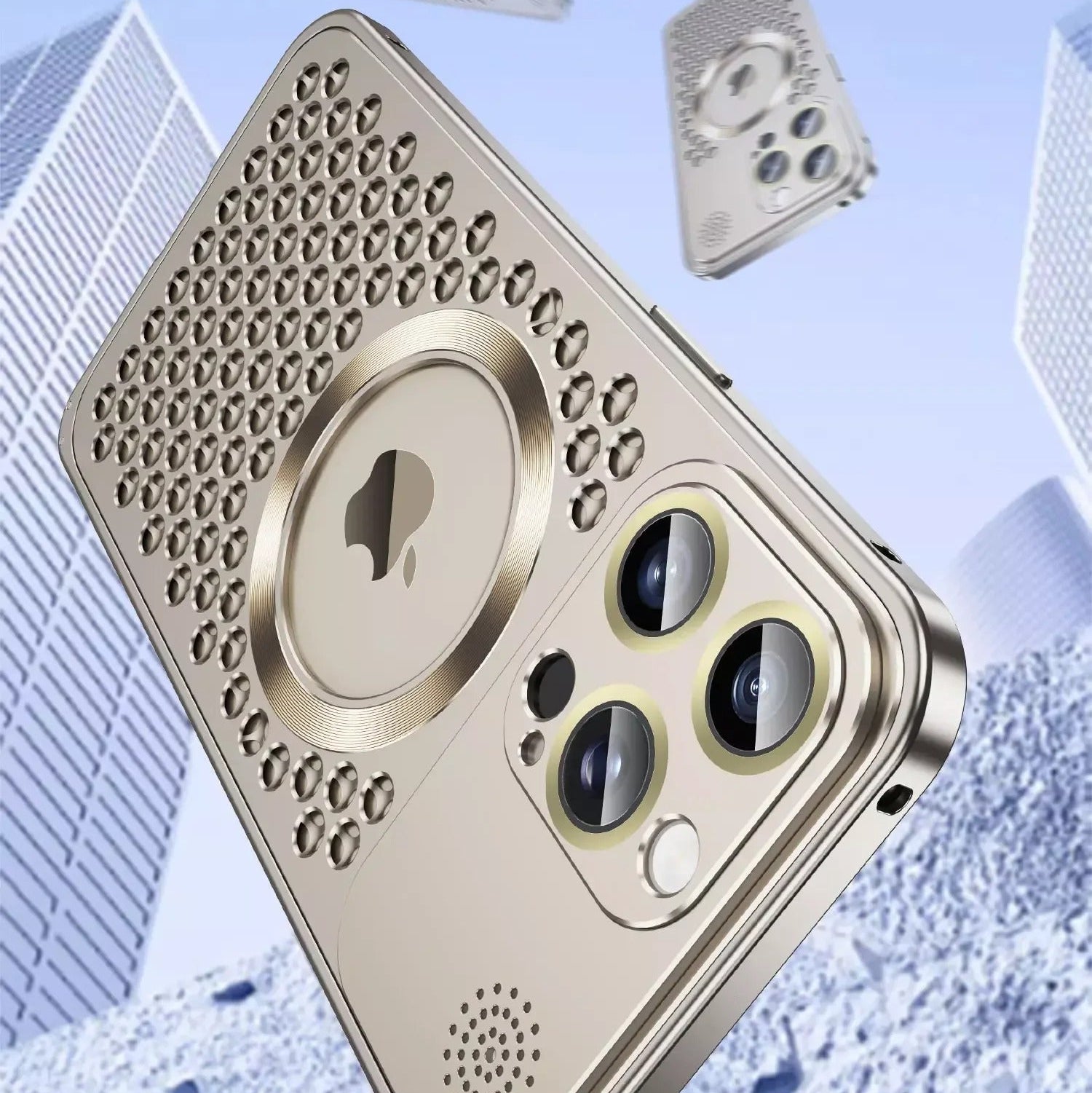 Luxury iPhone Case — Aluminum Alloy MagSafe Heat-Dissipation Cover with Removable Aromatherapy, Lens Film Protection, Anti-Fingerprint Waterproof Shockproof Design