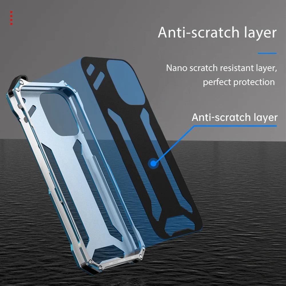 Luxury iPhone Case — Aluminum Alloy Metal Armor Cover with Cooling Design, Military-Grade Shockproof Protection, Heavy-Duty Anti-Scratch Matte Finish & Non-Slip Grip