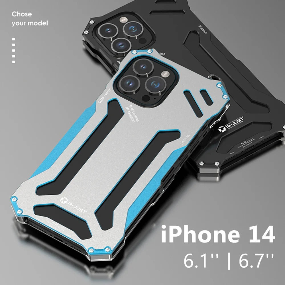 Luxury iPhone Case — Aluminum Alloy Metal Armor Cover with Cooling Design, Military-Grade Shockproof Protection, Heavy-Duty Anti-Scratch Matte Finish & Non-Slip Grip