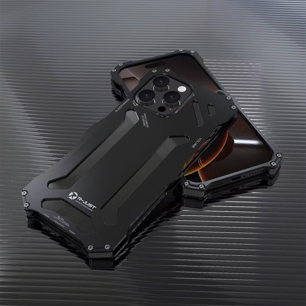 Luxury iPhone Case — Aluminum Alloy Metal Armor Cover with Cooling Design, Military-Grade Shockproof Protection, Heavy-Duty Anti-Scratch Matte Finish & Non-Slip Grip