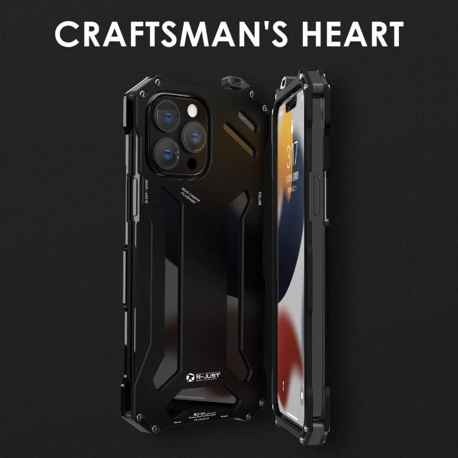 Luxury iPhone Case — Aluminum Alloy Metal Armor Cover with Cooling Design, Military-Grade Shockproof Protection, Heavy-Duty Anti-Scratch Matte Finish & Non-Slip Grip
