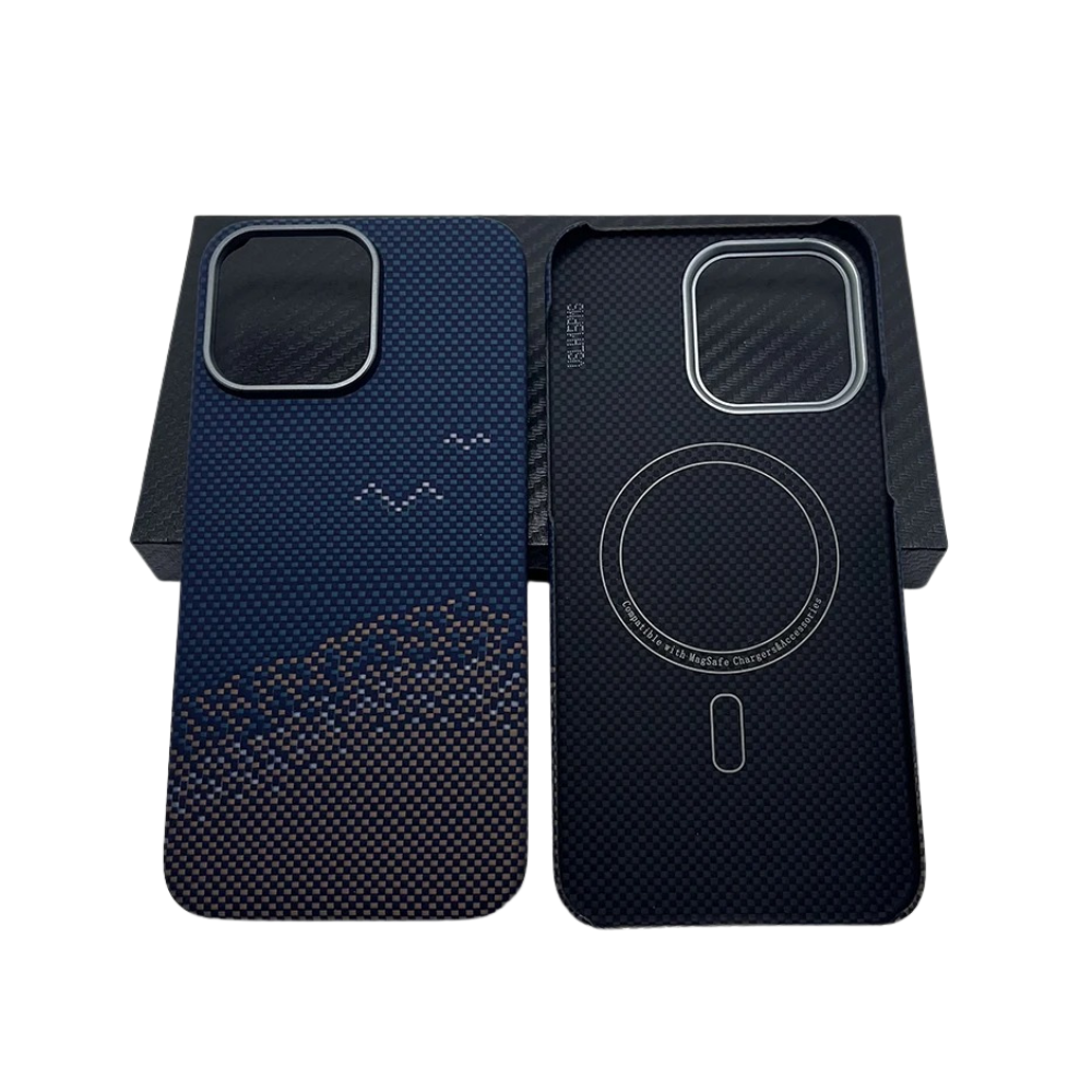 Luxury iPhone Case — Aramid Carbon Fiber MagSafe Cover with Ultra-Lightweight Half-Wrapped Protection and Durable Scratch-Resistant Texture
