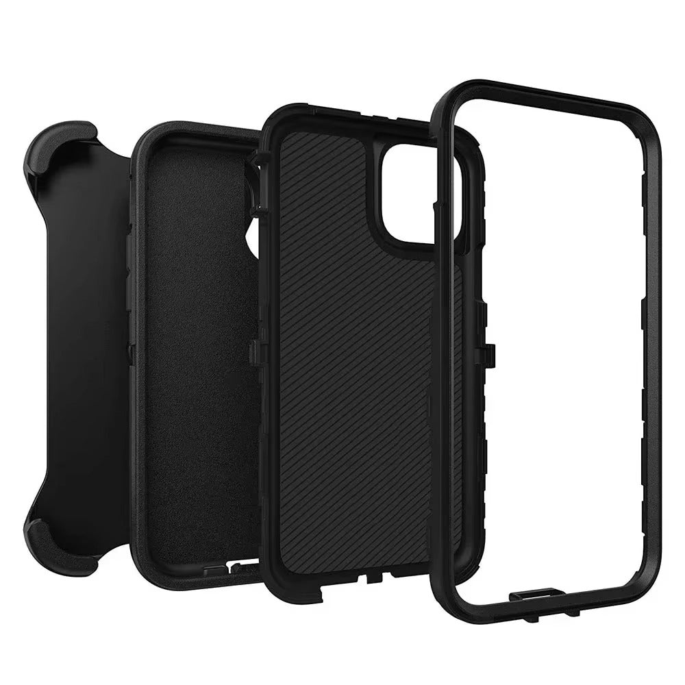 Luxury iPhone Case — Armor Box Dual-Layer PC+TPU Protective Cover with Belt Clamp, Heavy-Duty Shockproof Design, Kickstand and Matte Anti-Slip Finish