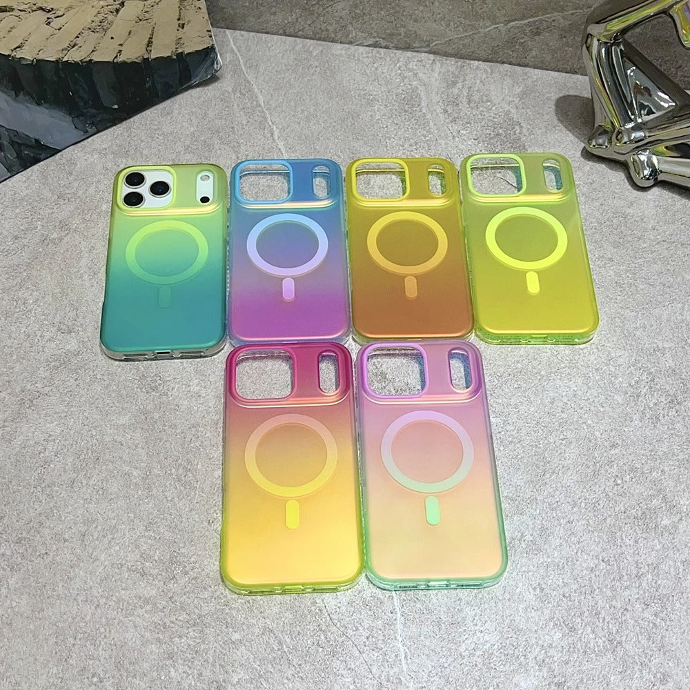 Luxury iPhone Case — Aurora Gradient Magnetic Cover with Shockproof Lightweight Design, Double-Color Finish and Non-Slip Wireless-Charging Compatibility