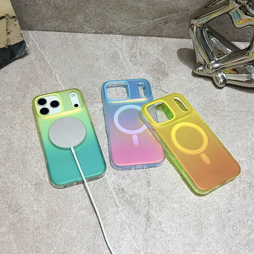 Luxury iPhone Case — Aurora Gradient Magnetic Cover with Shockproof Lightweight Design, Double-Color Finish and Non-Slip Wireless-Charging Compatibility