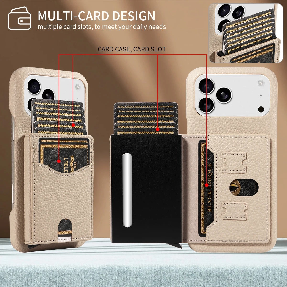 Luxury iPhone Case — Automatic Card Ejection PU Leather Cover, Shockproof Protection, Multi-Function Wallet Design