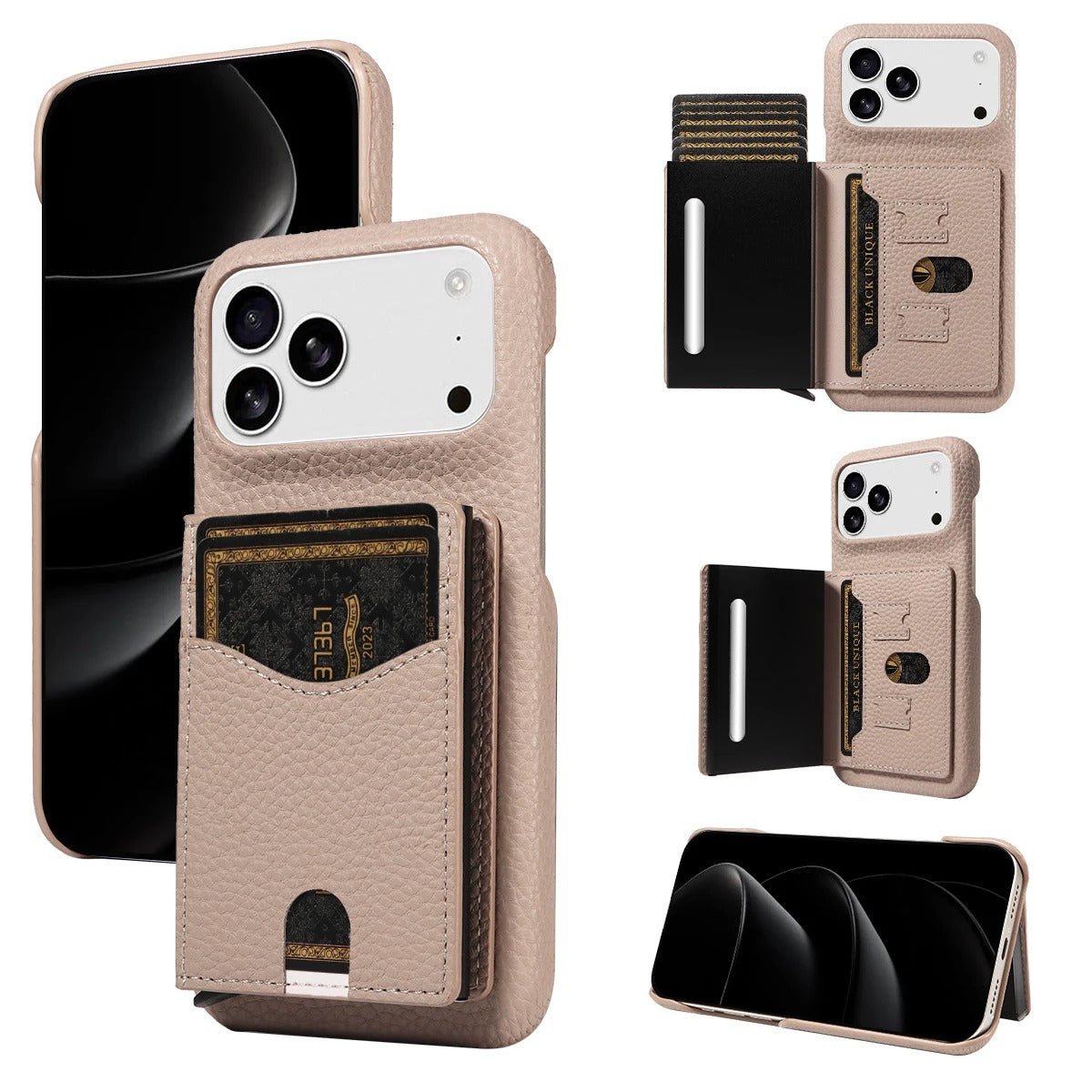 Luxury iPhone Case — Automatic Card Ejection PU Leather Cover, Shockproof Protection, Multi-Function Wallet Design