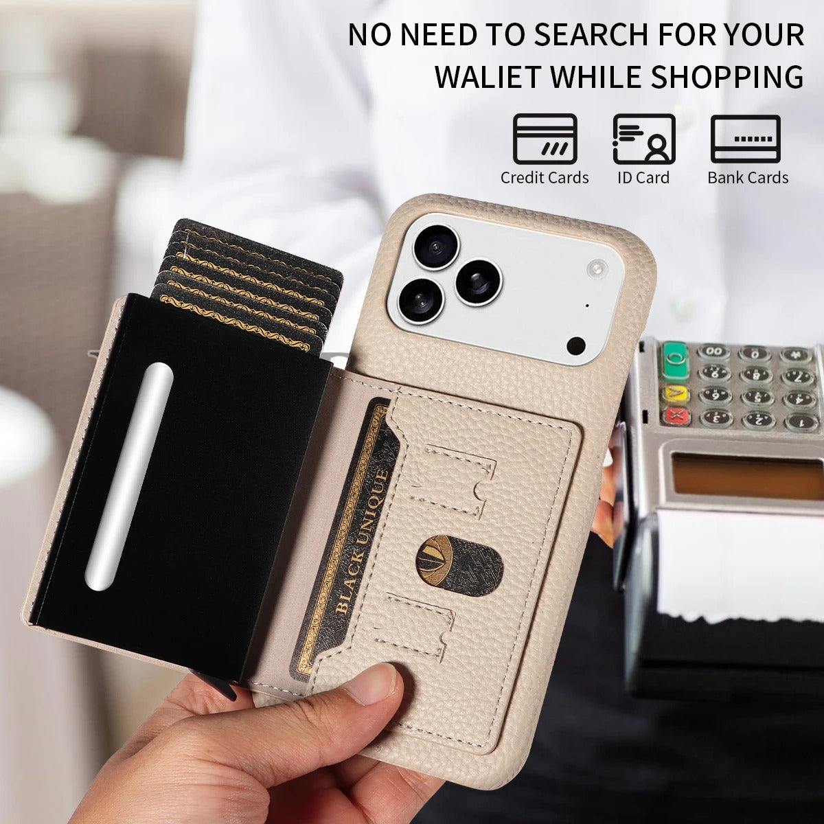 Luxury iPhone Case — Automatic Card Ejection PU Leather Cover, Shockproof Protection, Multi-Function Wallet Design