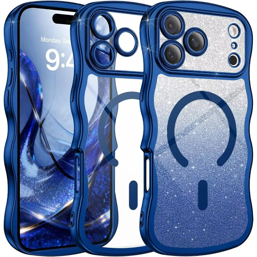 Luxury iPhone Case — Clear MagSafe-Compatible Cover with Full Camera Protection, Cute Wave Frame Design & DIY Glitter Style