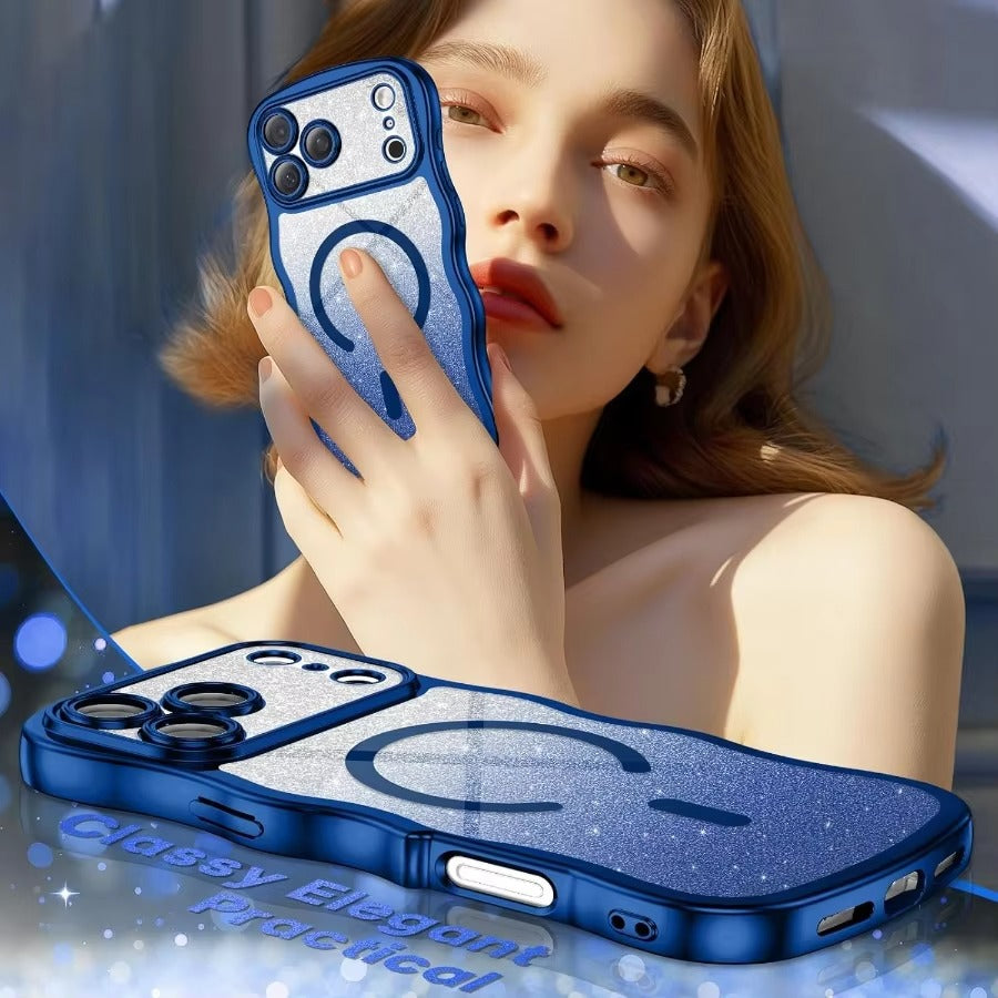 Luxury iPhone Case — Clear MagSafe-Compatible Cover with Full Camera Protection, Cute Wave Frame Design & DIY Glitter Style
