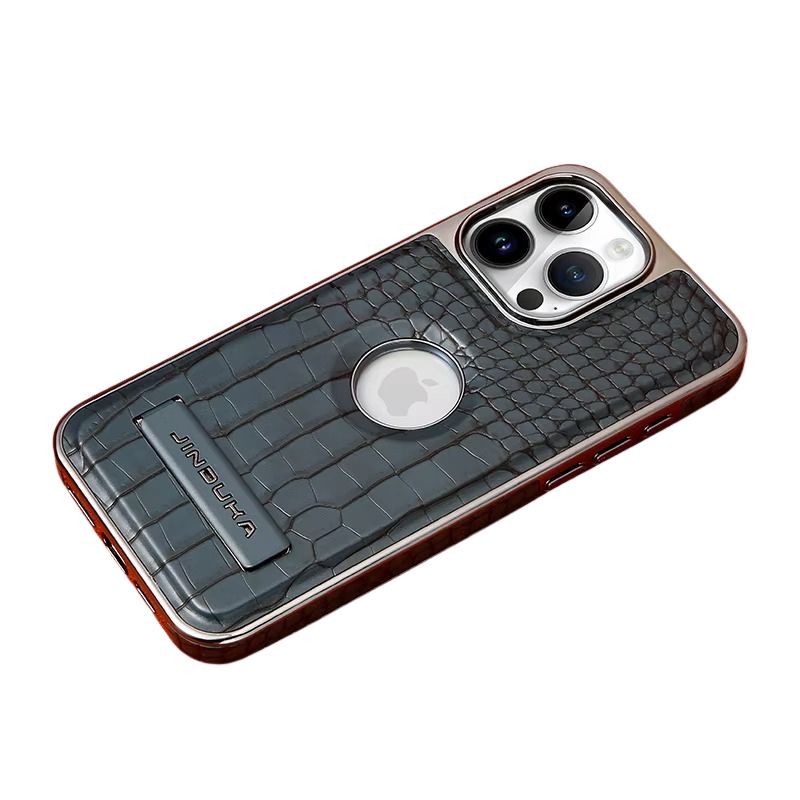 Luxury iPhone Case — Crocodile Genuine Leather MagSafe Cover with Magnetic Kickstand, Shockproof Half-Wrapped Design, Wireless-Charging Safe and Anti-Fingerprint Finish