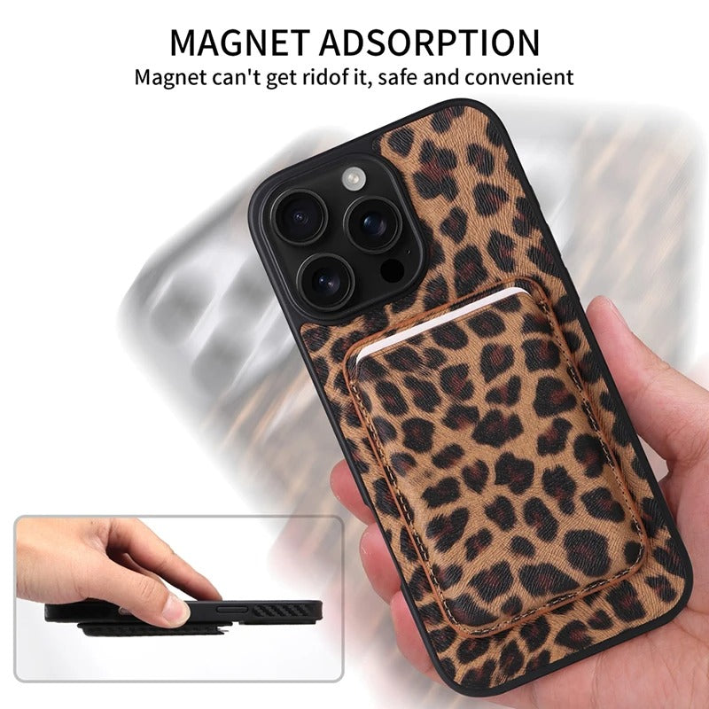 Luxury iPhone Case — Cross-Grain Magnetic MagSafe Cover with Card Holder, Shockproof PC+TPU Protection and Lightweight Non-Slip Design