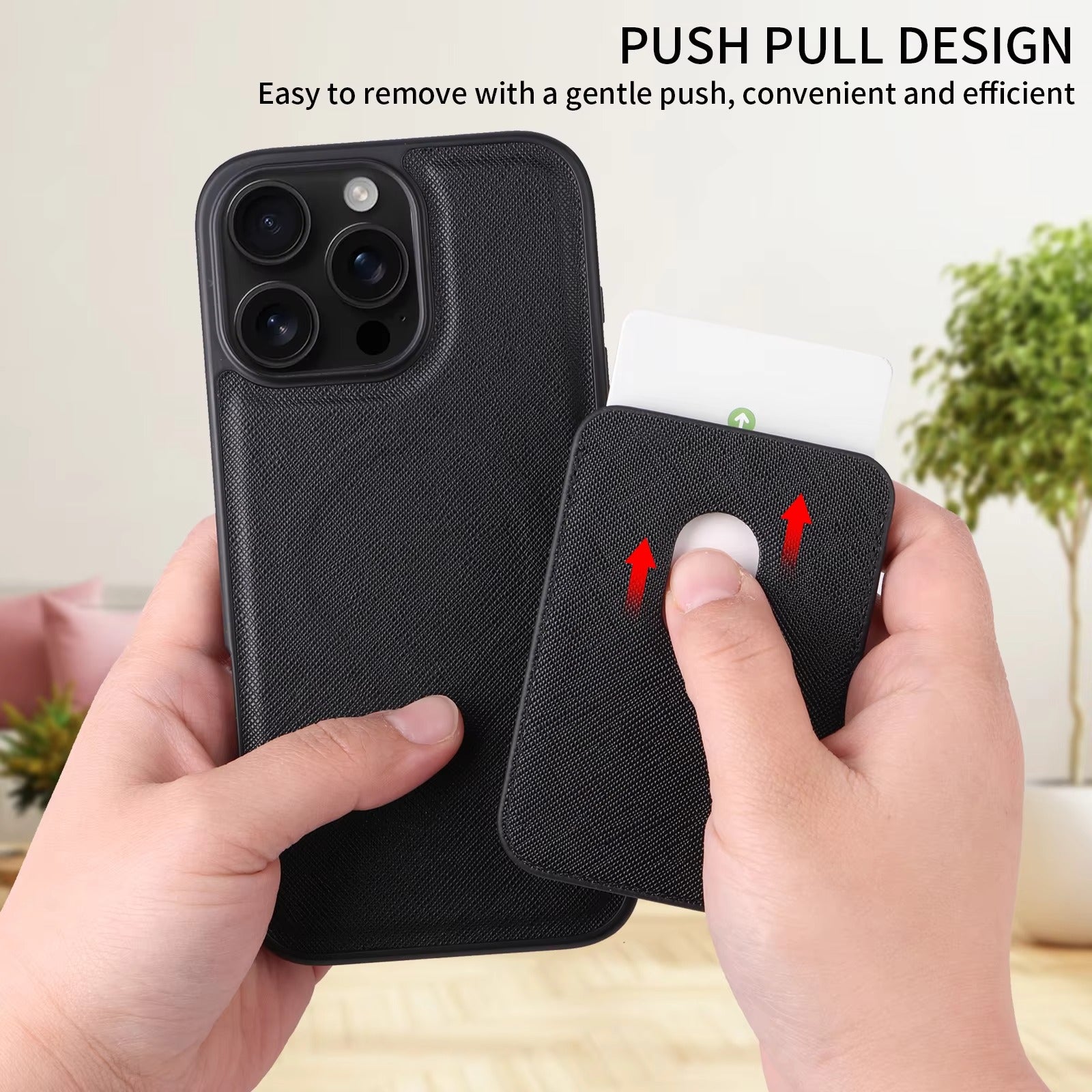 Luxury iPhone Case — Cross-Grain Magnetic MagSafe Cover with Card Holder, Shockproof PC+TPU Protection and Lightweight Non-Slip Design