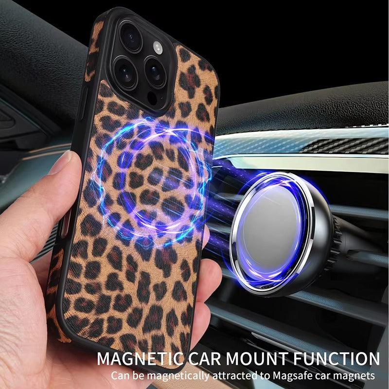 Luxury iPhone Case — Cross-Grain Magnetic MagSafe Cover with Card Holder, Shockproof PC+TPU Protection and Lightweight Non-Slip Design