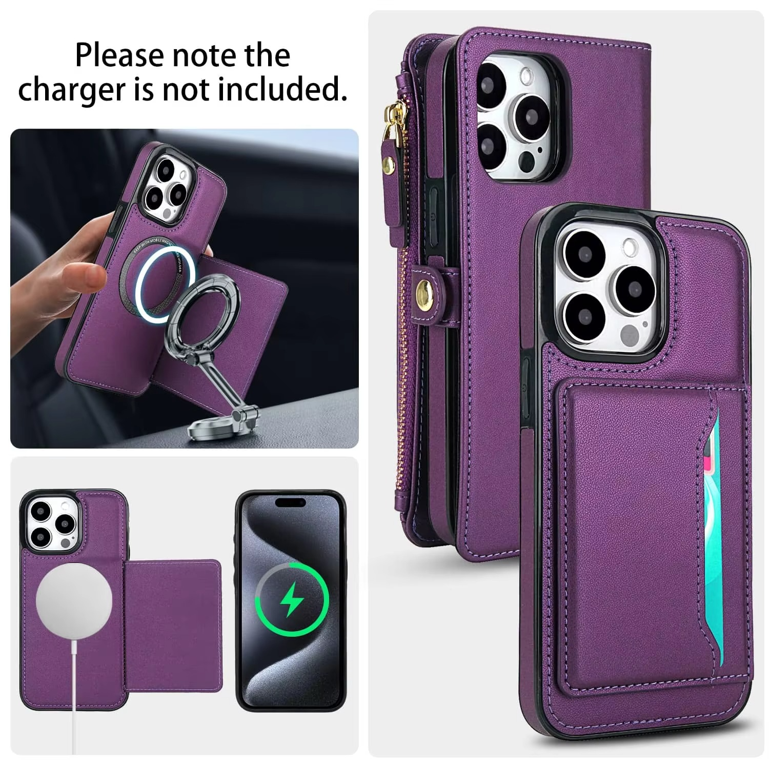 Luxury iPhone Case — Crossbody Detachable Magnetic Wallet Cover with Lanyard, Holder Feature and Anti-Fingerprint PU Leather Design