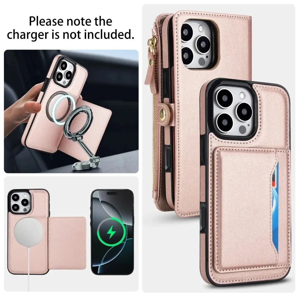 Luxury iPhone Case — Crossbody Detachable Magnetic Wallet Cover with Lanyard, Holder Feature and Anti-Fingerprint PU Leather Design