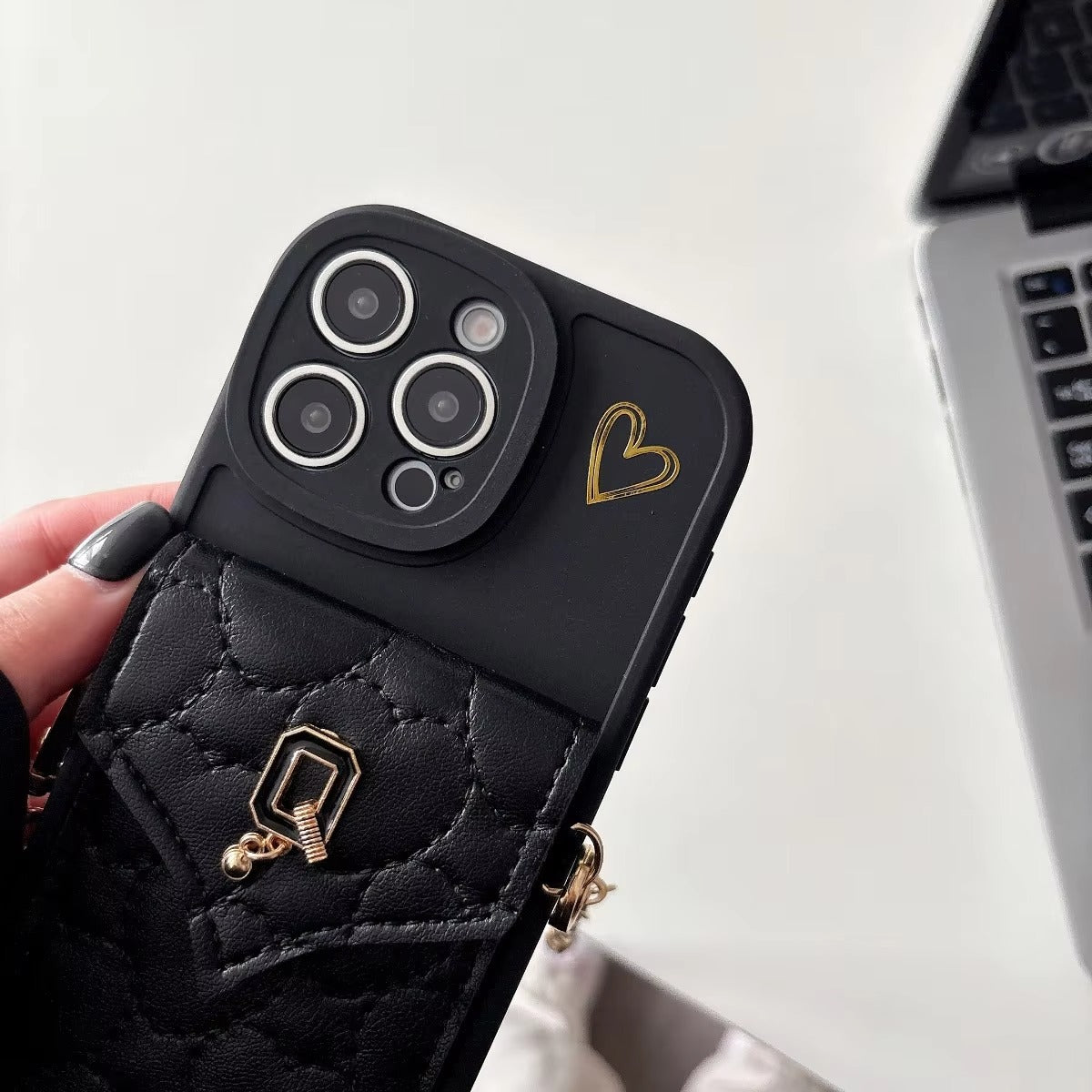 Luxury iPhone Case — Crossbody Leather Wallet Cover with Card Slot Holder, Protective Design and Adjustable Lanyard Strap