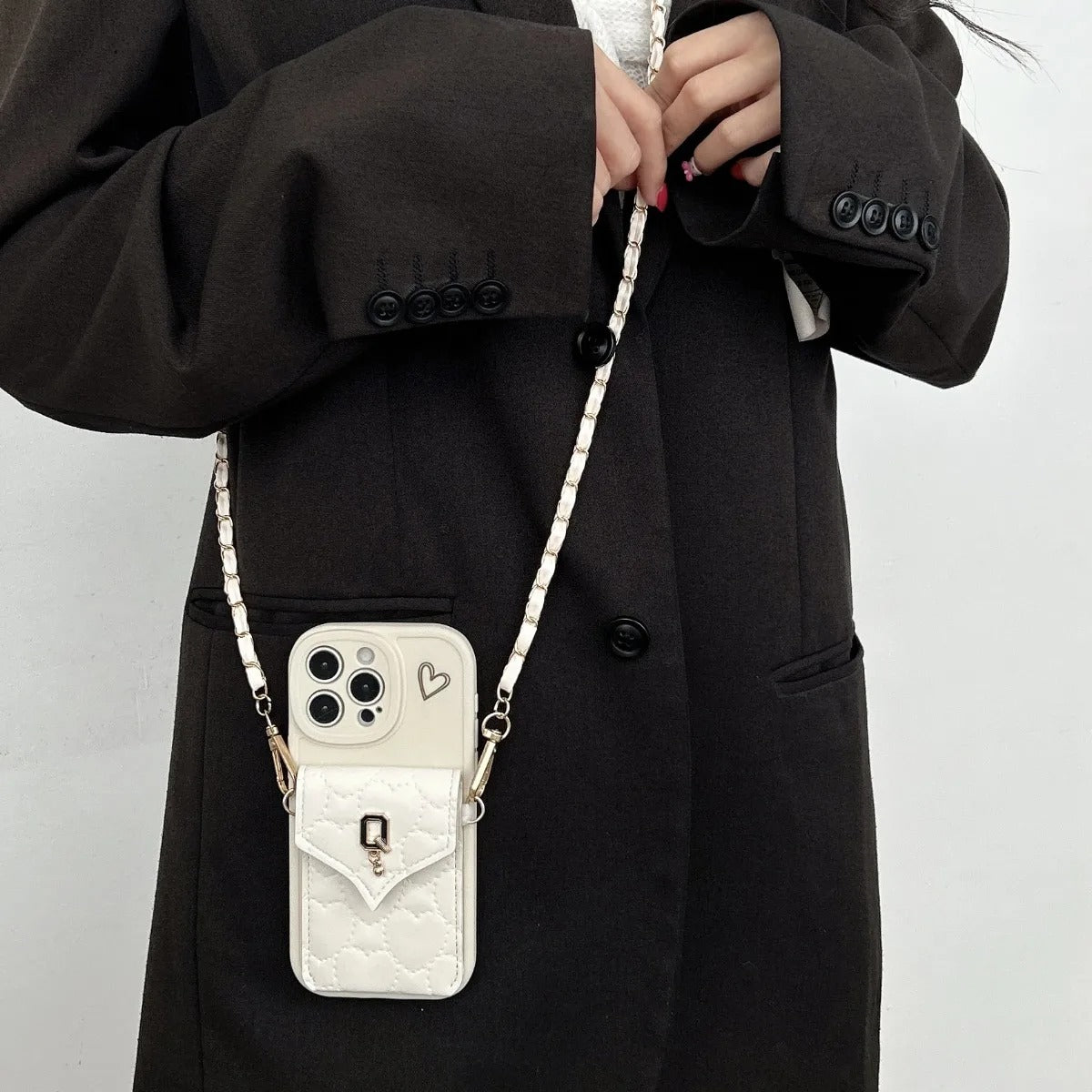 Luxury iPhone Case — Crossbody Leather Wallet Cover with Card Slot Holder, Protective Design and Adjustable Lanyard Strap