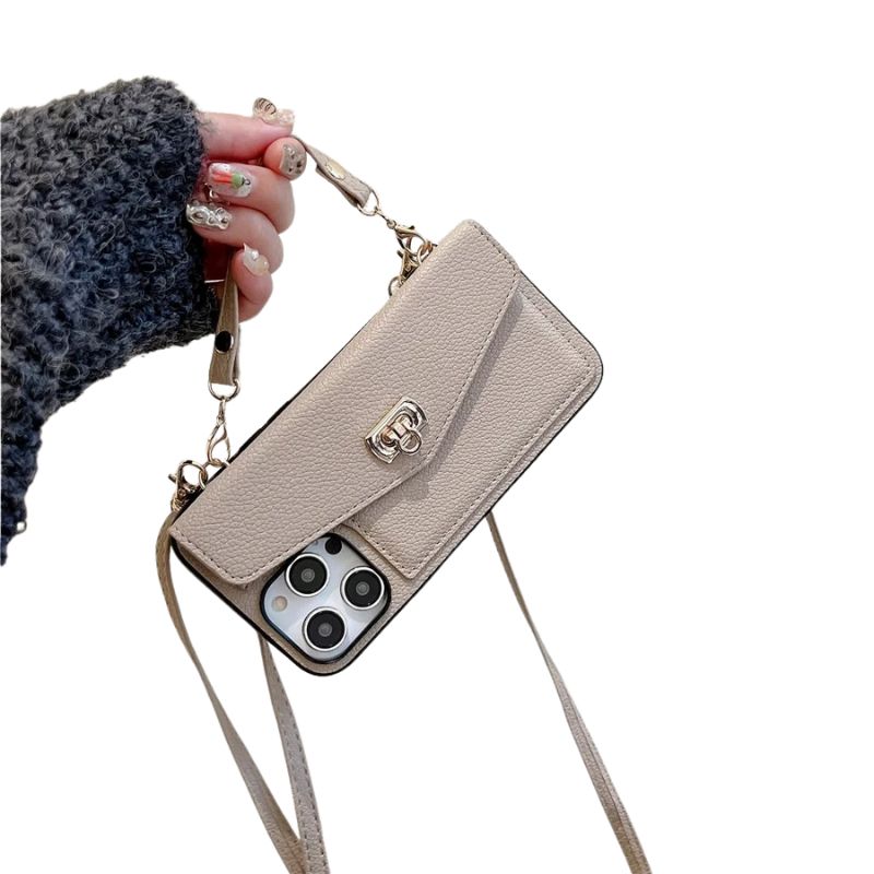 Luxury iPhone Case — Crossbody Leather Wallet Cover with Shoulder Strap, Card Pocket, Anti-Fingerprint Non-Slip Design and Lanyard