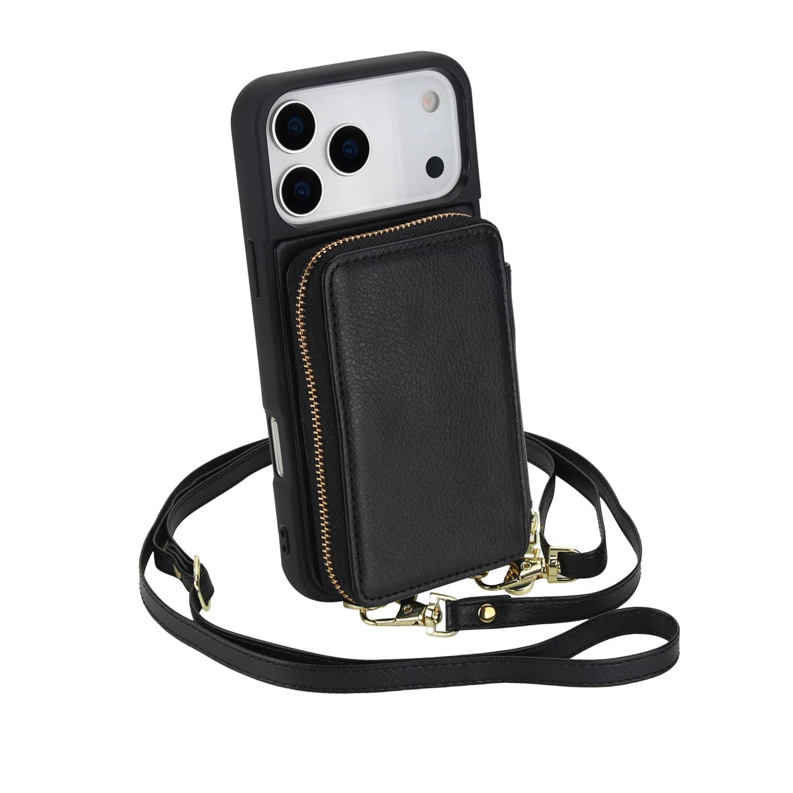 Luxury iPhone Case — Crossbody Zipper Wallet Flip Leather Cover with Card Slot, RFID Pocket and Secure Shoulder Strap Design