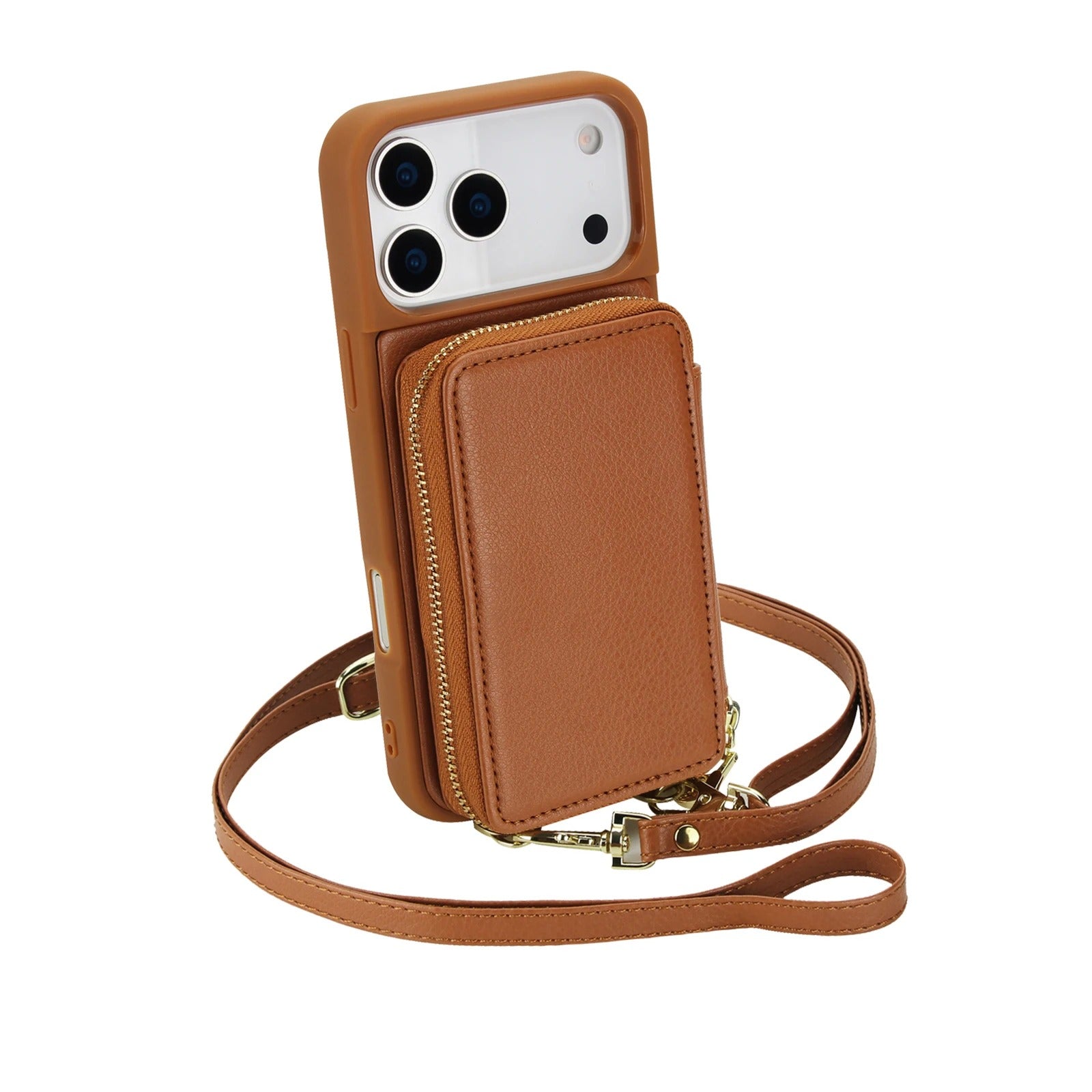 Luxury iPhone Case — Crossbody Zipper Wallet Flip Leather Cover with Card Slot, RFID Pocket and Secure Shoulder Strap Design