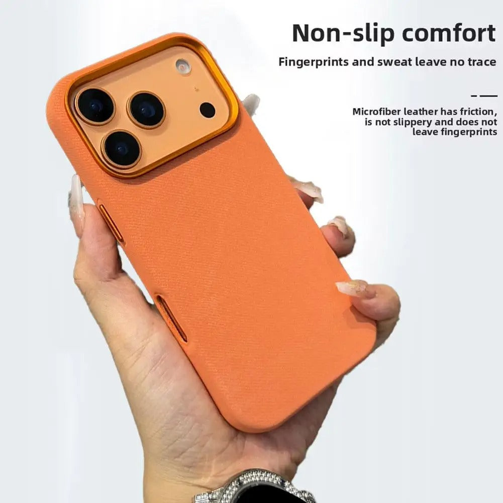 Luxury iPhone Case — Fiber Leather MagSafe Cover with Invisible Magnetic Wireless Charging, Matte Anti-Fingerprint Finish and Slim Shockproof Design