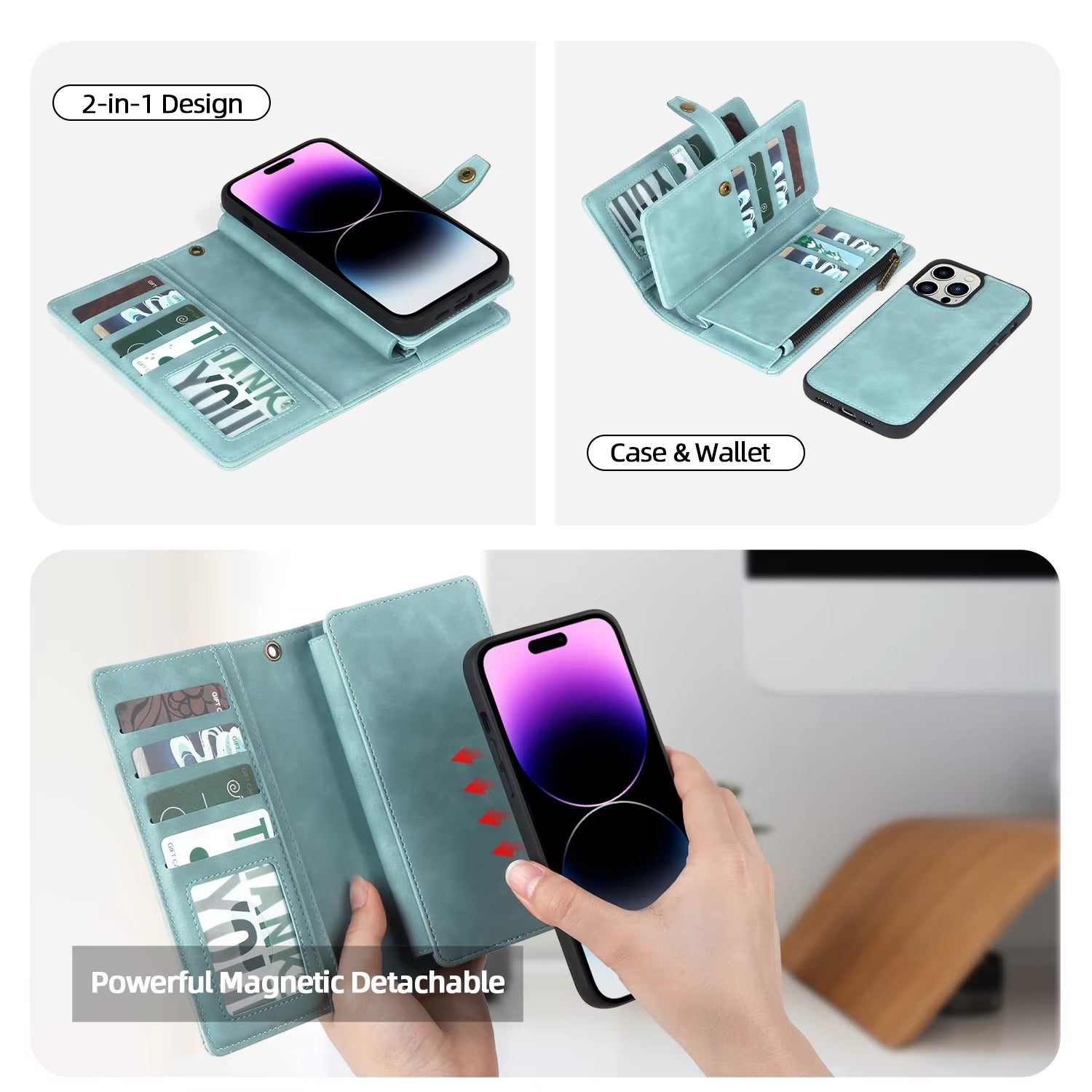 Luxury iPhone Case — Flip Leather Wallet Cover with Magnetic Closure, Dual-Layer Shockproof Protection, Card Slots & Non-Slip Lanyard Design