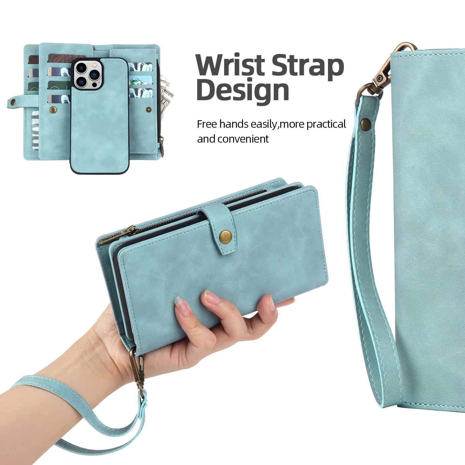 Luxury iPhone Case — Flip Leather Wallet Cover with Magnetic Closure, Dual-Layer Shockproof Protection, Card Slots & Non-Slip Lanyard Design