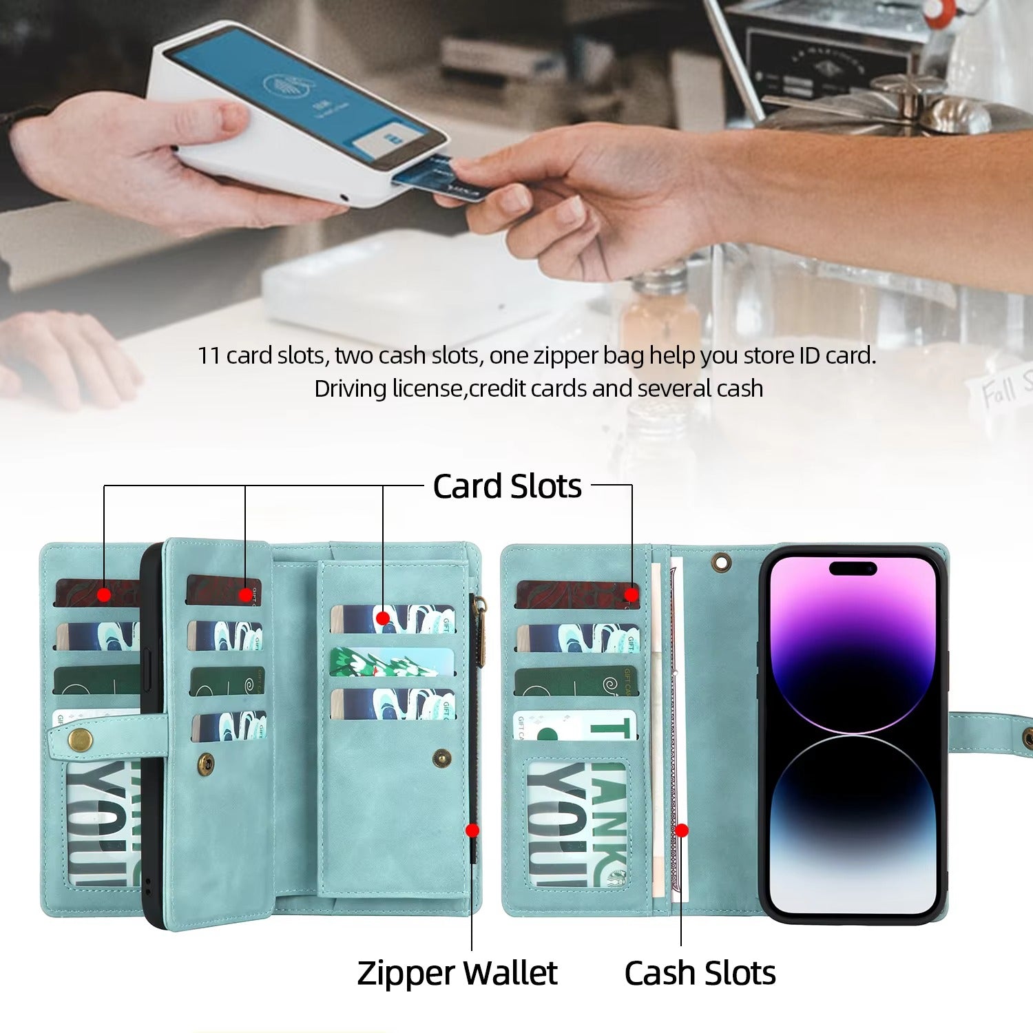Luxury iPhone Case — Flip Leather Wallet Cover with Magnetic Closure, Dual-Layer Shockproof Protection, Card Slots & Non-Slip Lanyard Design