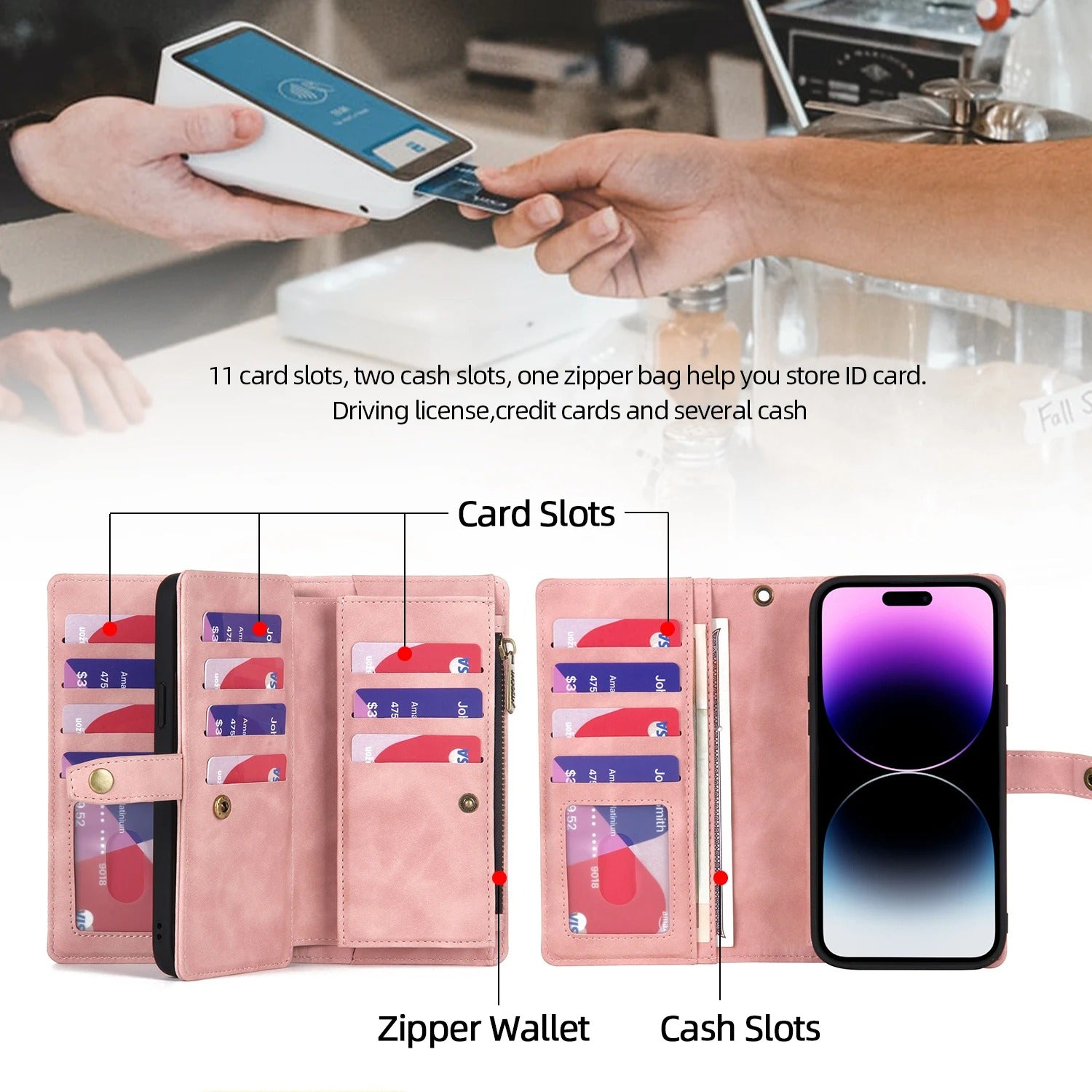 Luxury iPhone Case — Flip Leather Wallet Cover with Magnetic Closure, Dual-Layer Shockproof Protection, Card Slots & Non-Slip Lanyard Design
