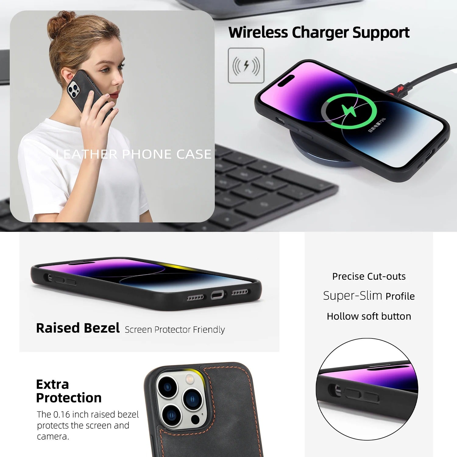 Luxury iPhone Case — Flip Leather Wallet Cover with Magnetic Closure, Dual-Layer Shockproof Protection, Card Slots & Non-Slip Lanyard Design