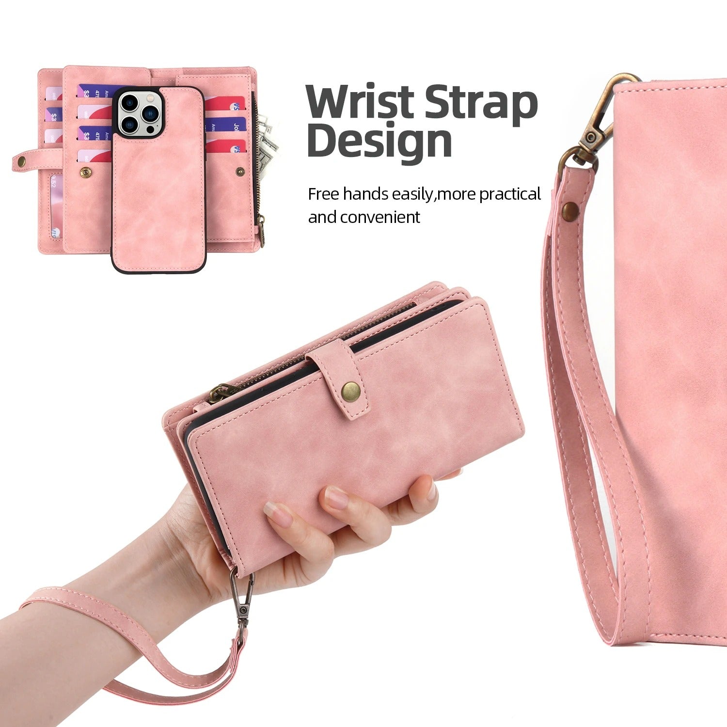 Luxury iPhone Case — Flip Leather Wallet Cover with Magnetic Closure, Dual-Layer Shockproof Protection, Card Slots & Non-Slip Lanyard Design