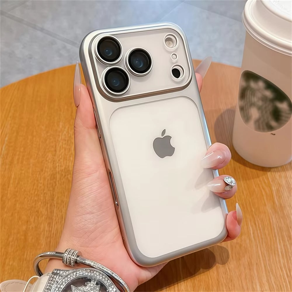 Luxury iPhone Case — Frosted Transparent Matte PC Armor Cover with Full Lens Protection and Plain Frame Design