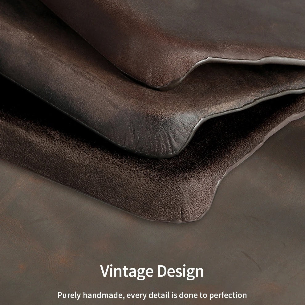 Luxury iPhone Case — Genuine Cowhide Leather Pull-Up Cover with Retro Magnetic Design, MagSafe Compatibility & Shockproof Full-Back Protection