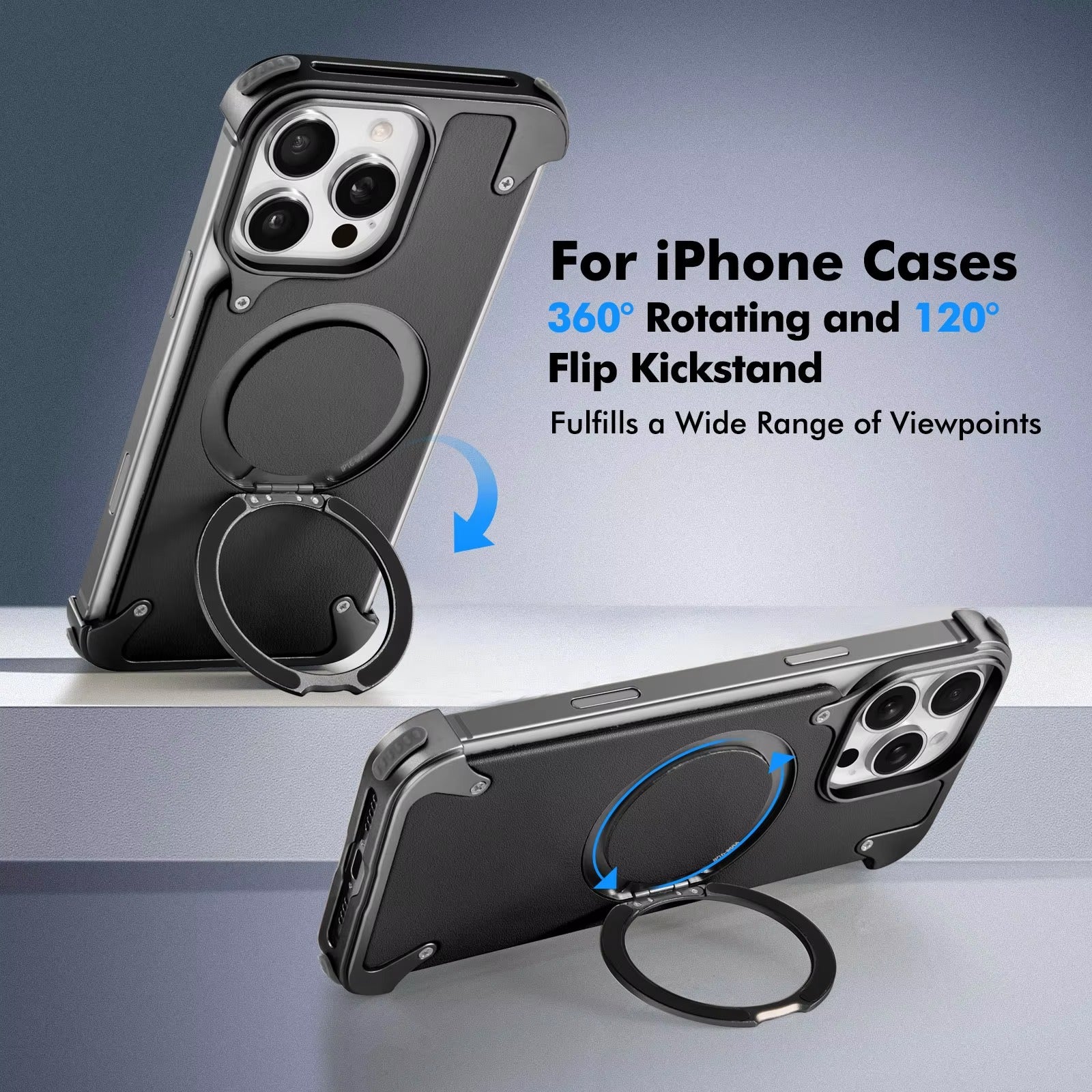 Luxury iPhone Case — Genuine Leather MagSafe Frameless Cover with 360° Rotating Magnetic Stand, Shockproof Anti-Drop Non-Slip Design