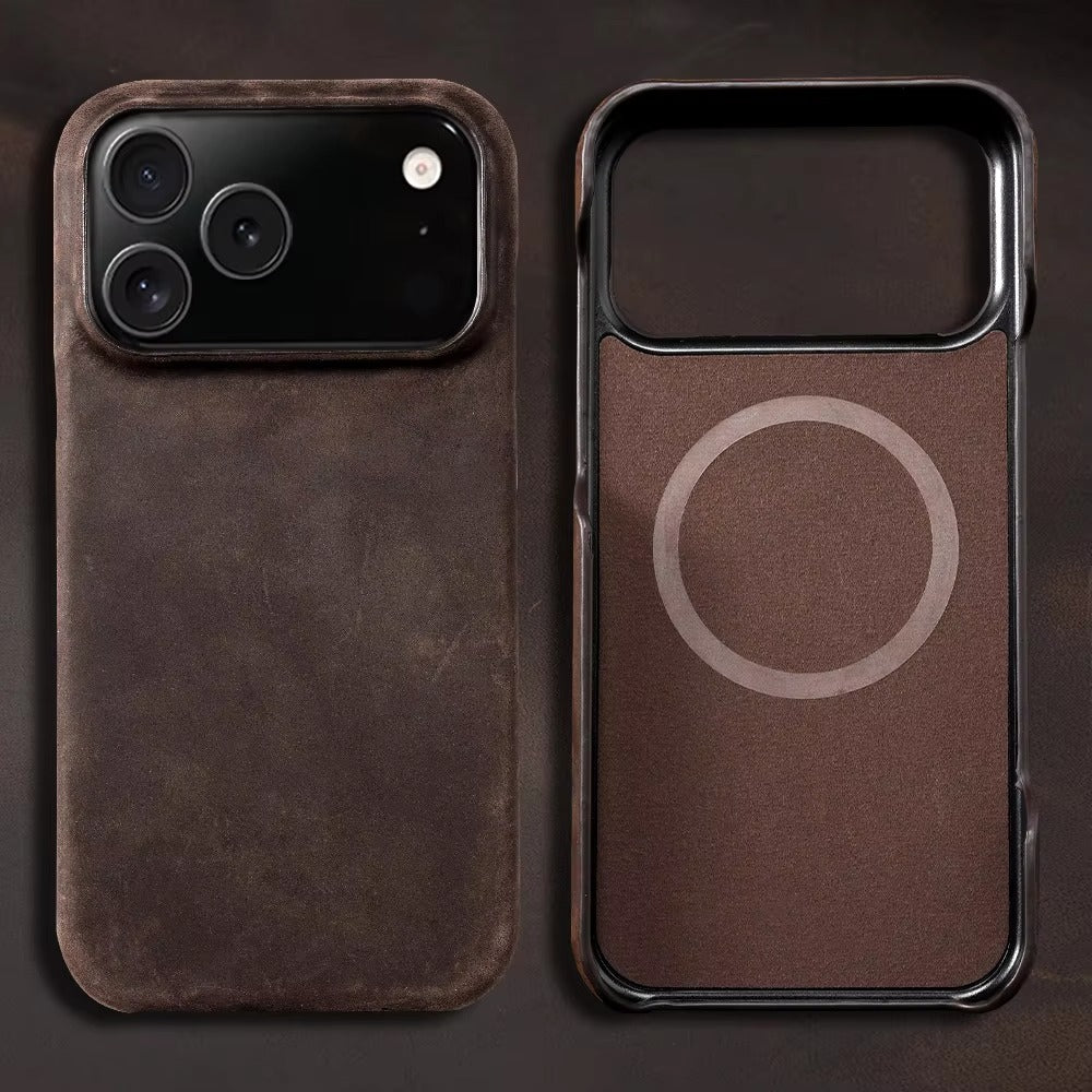 Luxury iPhone Case — Genuine Pull-Up Leather MagSafe Cover with Handcrafted Design, Shockproof Protection and Strong Magnetic Back Finish