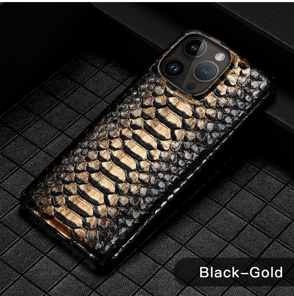 Luxury iPhone Case — Genuine Python Leather Cover with Premium PC Backing, Non-Slip Lightweight Design and Dustproof Anti-Scratch Protection
