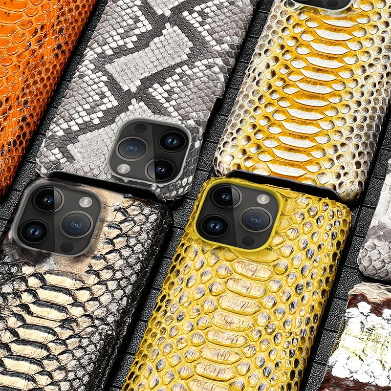 Luxury iPhone Case — Genuine Python Leather Cover with Premium PC Backing, Non-Slip Lightweight Design and Dustproof Anti-Scratch Protection