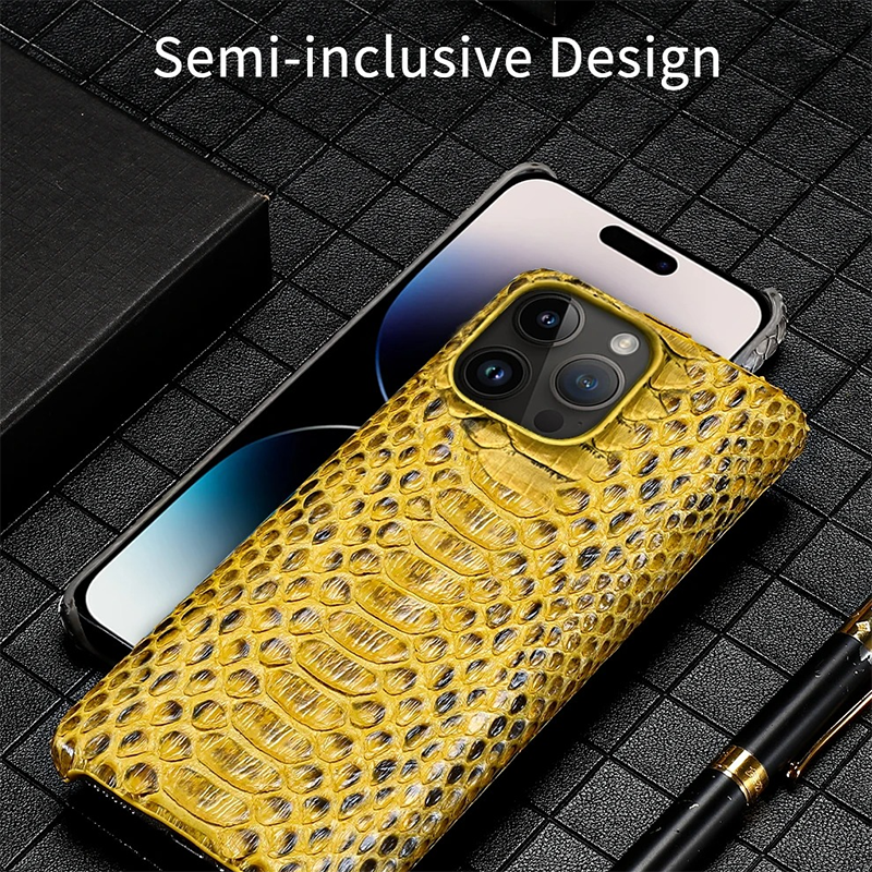 Luxury iPhone Case — Genuine Python Leather Cover with Premium PC Backing, Non-Slip Lightweight Design and Dustproof Anti-Scratch Protection
